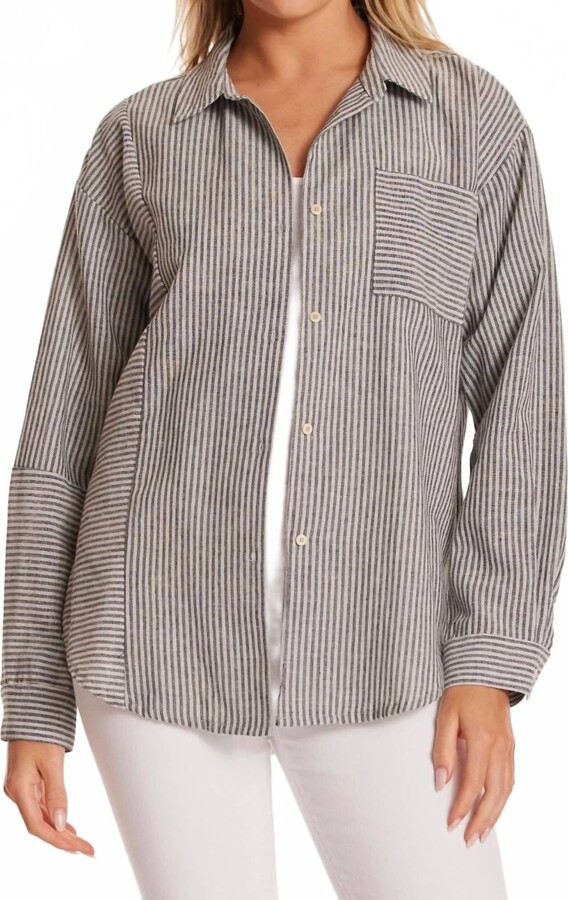 Mod-o-doc Long Sleeve Oversize Mix Media Shirt In Ebony & Natural