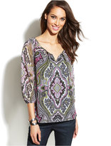 Thumbnail for your product : INC International Concepts Printed Three-Quarter-Sleeve Peasant Top