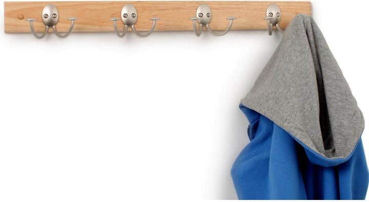 Spectrum Stratford Maple Wood 24 in. Wall Mount Rack with 4-Double Satin Nickel Hooks