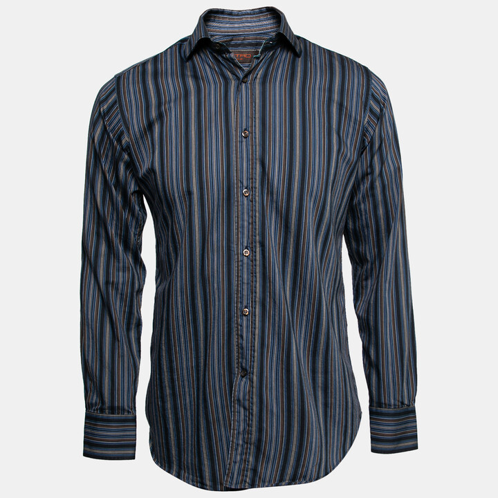 Etro Blue Striped Cotton Button Front Shirt S