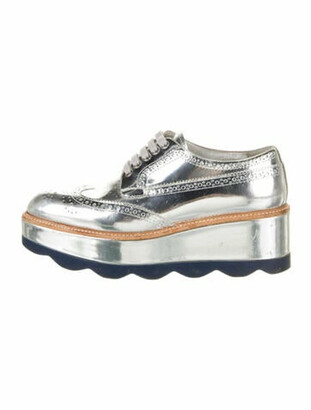 Prada Patent Leather Oxfords Silver - ShopStyle Flats