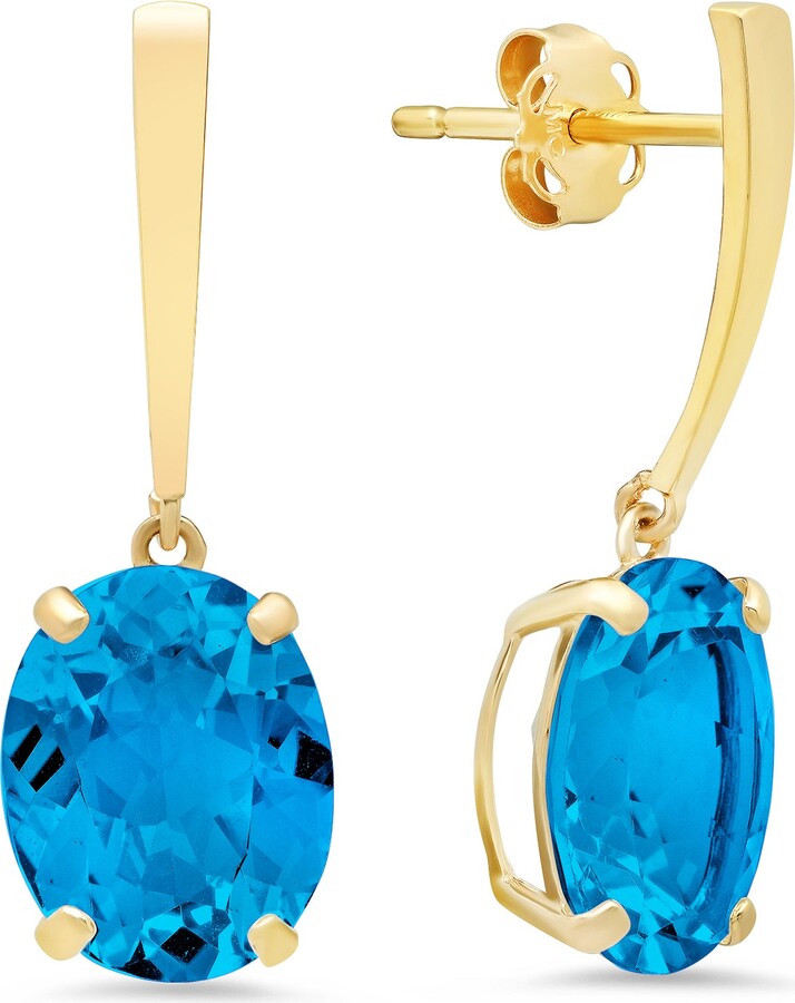 Gem Stone King 1.31 Ct Oval Checkerboard Blue Iolite Black Diamond 14K Yellow Gold Earrings 