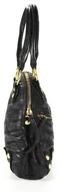Linea Pelle Black Leather Gold Stud Zip Pocket Satchel