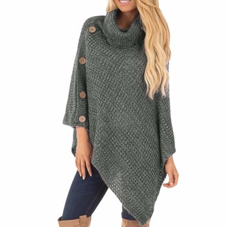 Momoxi Women's Knit Turtle Neck Poncho with Button Irregular Hem Pullover Sweaters