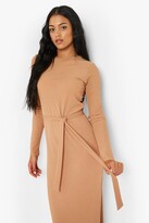 Thumbnail for your product : boohoo Tall Long Sleeve Side Split Belted Maxi Dress