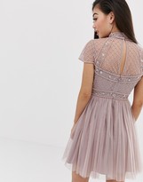 Thumbnail for your product : ASOS DESIGN Petite mini dress with embellished crop top and tulle skirt