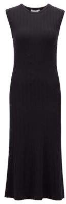 BOSS Hugo Sleeveless midi dress in a structured knit flared skirt L Black