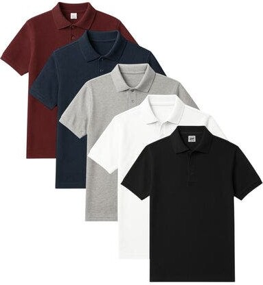 BenBen Mens 5 Pack Pique Polos Short Sleeve
