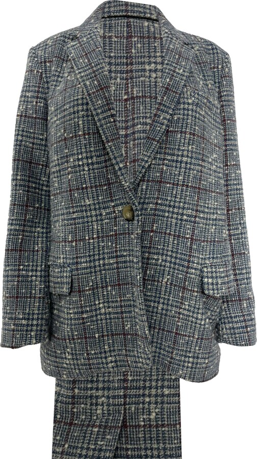 Étoile Kice Plaid Tweed Blazer with Pockets in Blue Wool