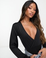 Thumbnail for your product : Threadbare super stretch wrap front long sleeve bodysuit in black