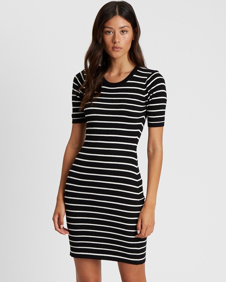 black and white striped jersey dress