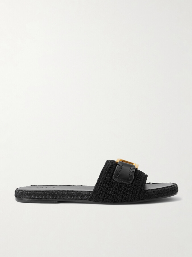 Chloé Marcie Leather-trimmed Crocheted Slides - Black
