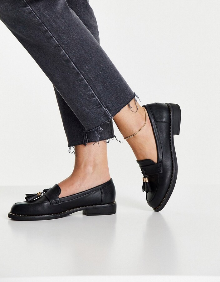 Schuh Lailah loafers with tassel in black leather look - ShopStyle Flats