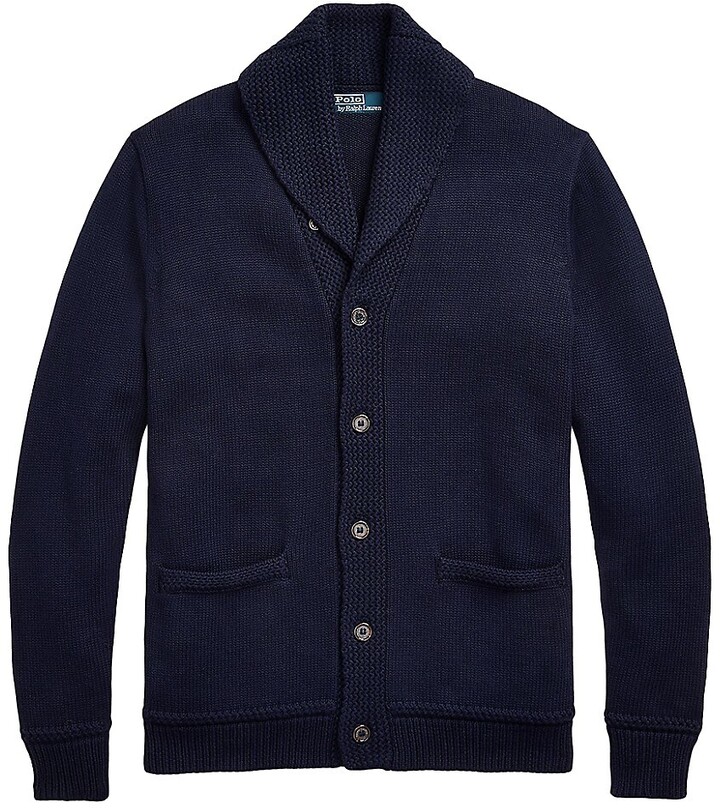 navy blue shawl collar sweater