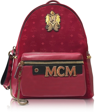 MCM Stark Velvet Insignia Ruby Red Medium Backpack