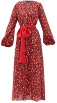 Thumbnail for your product : Saloni Lucia Cherry-print Silk-crepe Midi Dress - Orange Multi
