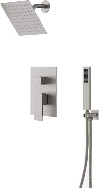 CRANACH Crozet 2-Spray Wall Mount Rain Shower Head and Handheld Shower Faucet 1.8 GPM in Brushed Nickel (Valve Included)