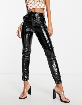 black vinyl high waisted trousers