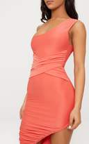 Thumbnail for your product : PrettyLittleThing Stone Double Layer Slinky One Shoulder Ruched Detail Midi Dress