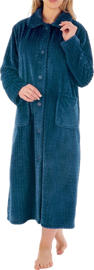 Ladies Waffle Fleece Dressing Gown – Super Soft, Button-Up, 46" Length – Cozy Bath Robe