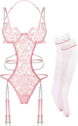 Victoria's Secret 36C BRA SET+L thongs+garter TEDDY beige PINK