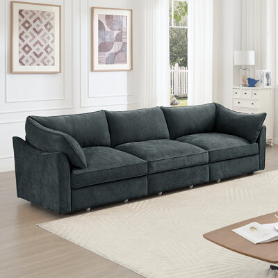 Latitude Run 3 Seater Sofa with Storage Pull Out Drawers, Large and Deep Seating for Big Living Rooms, Excellent Storage Space