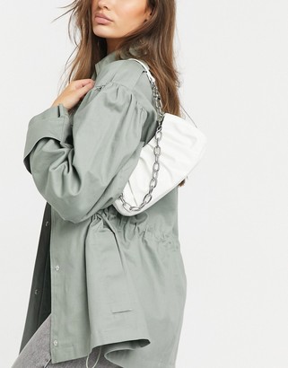 ASOS DESIGN slouchy shoulder bag in off white ruched nylon