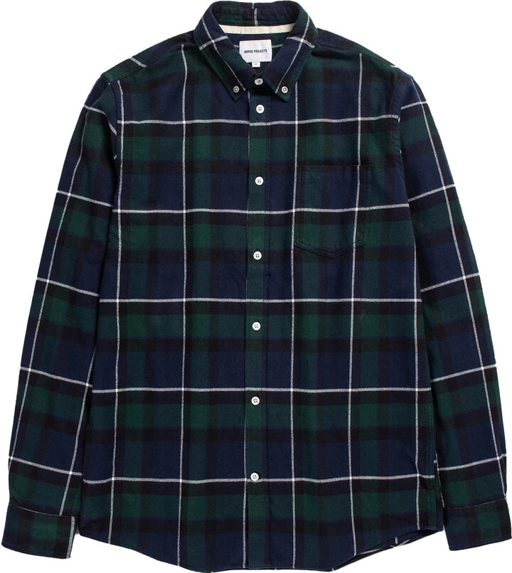 Norse Projects Anton Brushed Flannel Check Shirt Black Watch Check