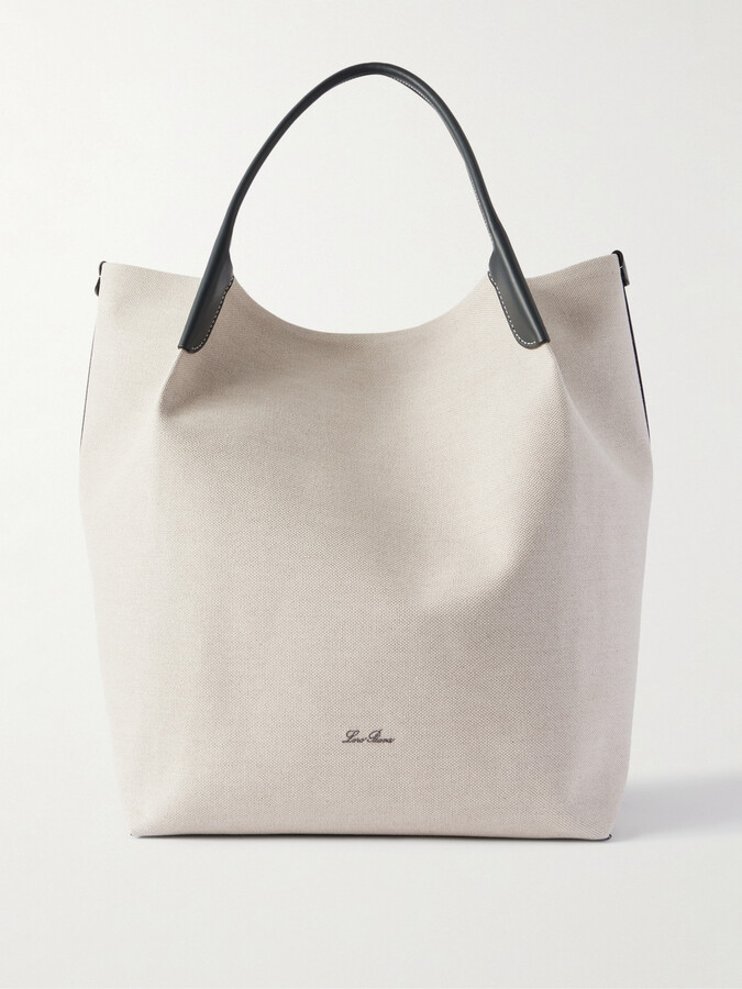 Loro Piana Bale Extra Large Leather-Trimmed Canvas Tote Bag