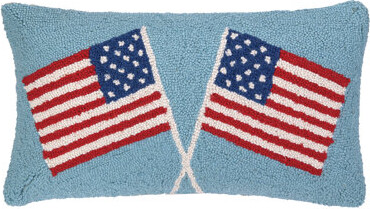 Peking Handicraft Usa Flag Hook Wool Lumbar Pillow