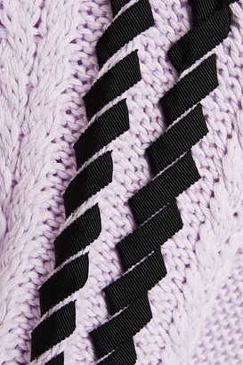 Charli Darcey Grosgrain-trimmed Ribbed And Cable-knit Cotton Sweater