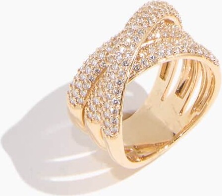 Pave Criss Cross Ring in 14k Yellow Gold