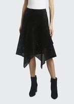 Thumbnail for your product : Alaia Asymmetrical Openwork Suede Midi Skirt