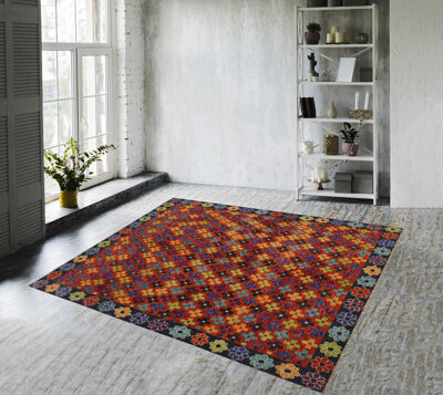 Isabelline Laudalino Geometric Handmade Hand-Knotted Rectangle 5'6\