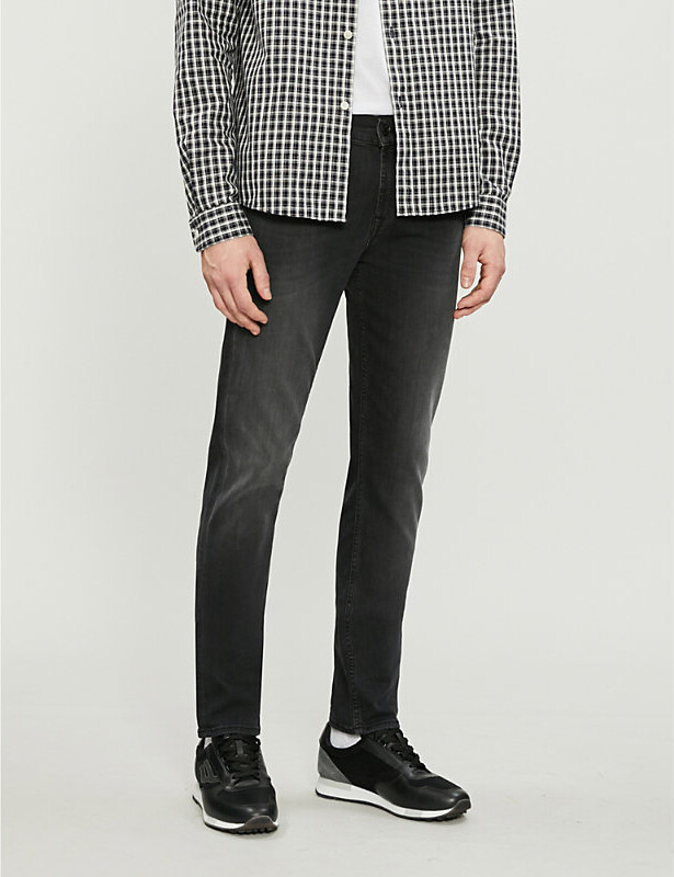 7 For All Mankind Mens Washed Black Slimmy Tapered Luxe Performance Plus Slim-Fit Tapered Jeans 38/34