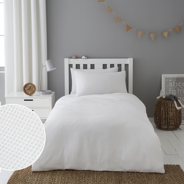 Dunelm Mini Waffle White 100 Cotton Duvet Cover and Pillowcase Set