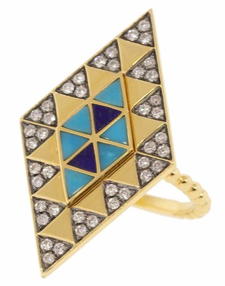 Harwell Godfrey Lapis, Turquoise, and Diamond Inlay Shield Ring