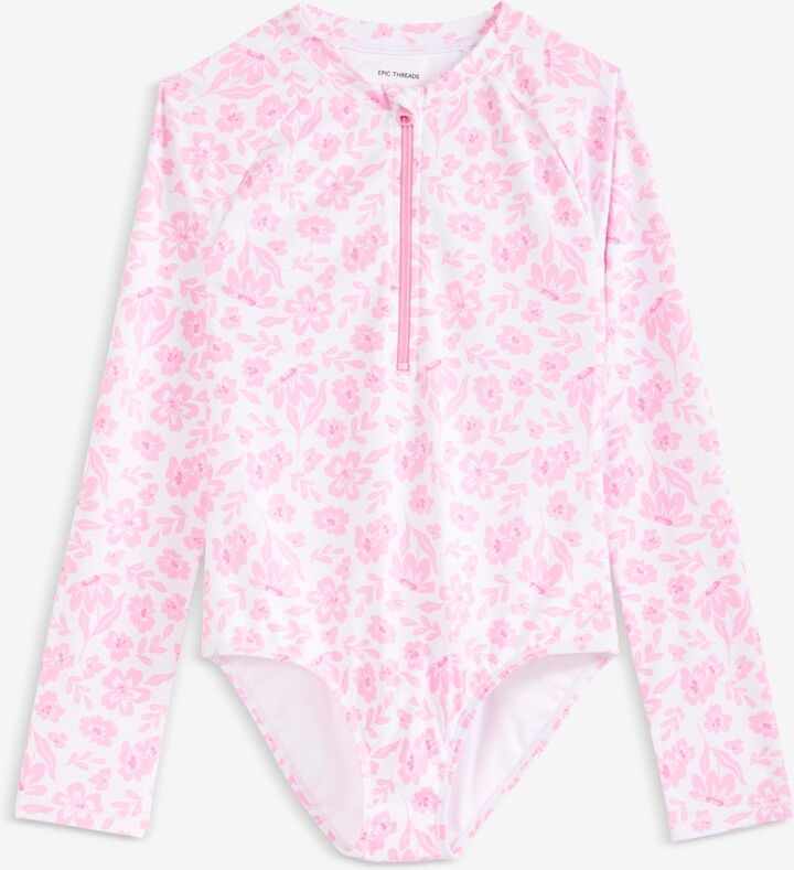 Epic Threads Girls' 7-16 Floral Long-Sleeve One-Piece Rash Guard Swimsuit, Macy's Exclusive