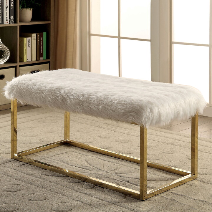 Furniture of America Euna II Faux Fur and Metal Dining Bench, Black