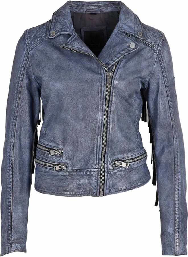 MAURITIUS Zoe 2 Rf Leather Jacket in Denim Blue - ShopStyle