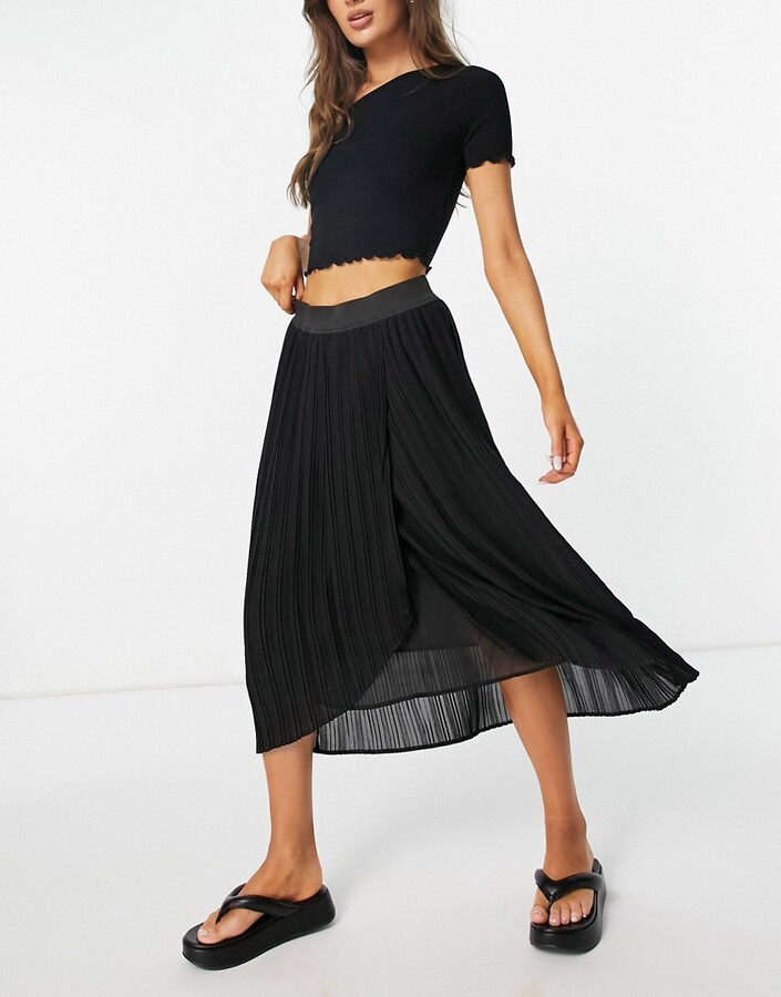 Vila pleated midi wrap skirt in black - ShopStyle