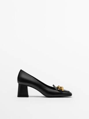 Massimo Dutti Black Leather High-Heel Shoes With Chain Detail - ShopStyle