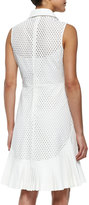 Thumbnail for your product : Lela Rose Side-Pleated Mesh Shirtdress, White