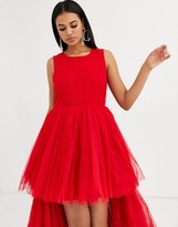 Thumbnail for your product : Lace & Beads tulle layered maxi dress in fiery red