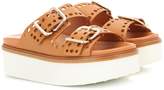 Thumbnail for your product : Tod's Perforated leather platform slides