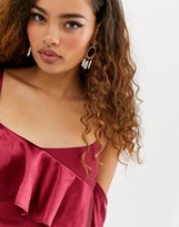 Thumbnail for your product : True Decadence Petite asymmetric cami strap top co-ord with ruffle front in raspberry