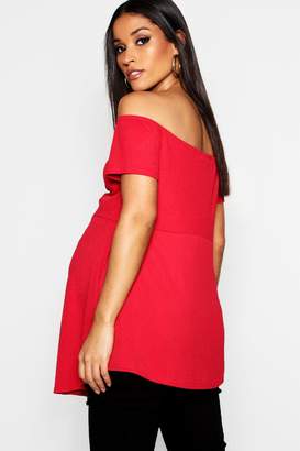 boohoo Maternity Off The Shoulder Ruched Front Top