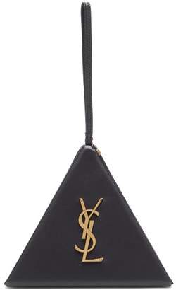 Saint Laurent Logo-plaque Pyramid Leather Wristlet Clutch - Womens - Black