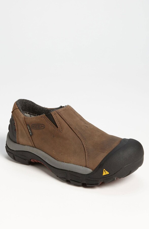 KEEN Men's Brixen Low Waterproof Slip On Shoe, Black/Gargoyle, 7 D