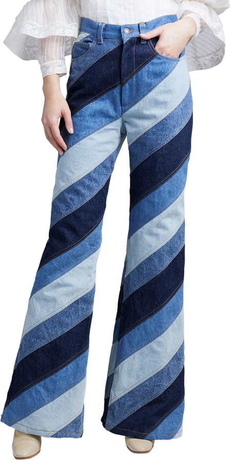 patchwork flare jeans